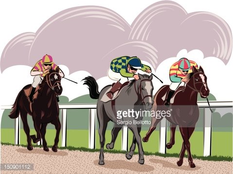 Horse racing at the racetrack Clipart Image.