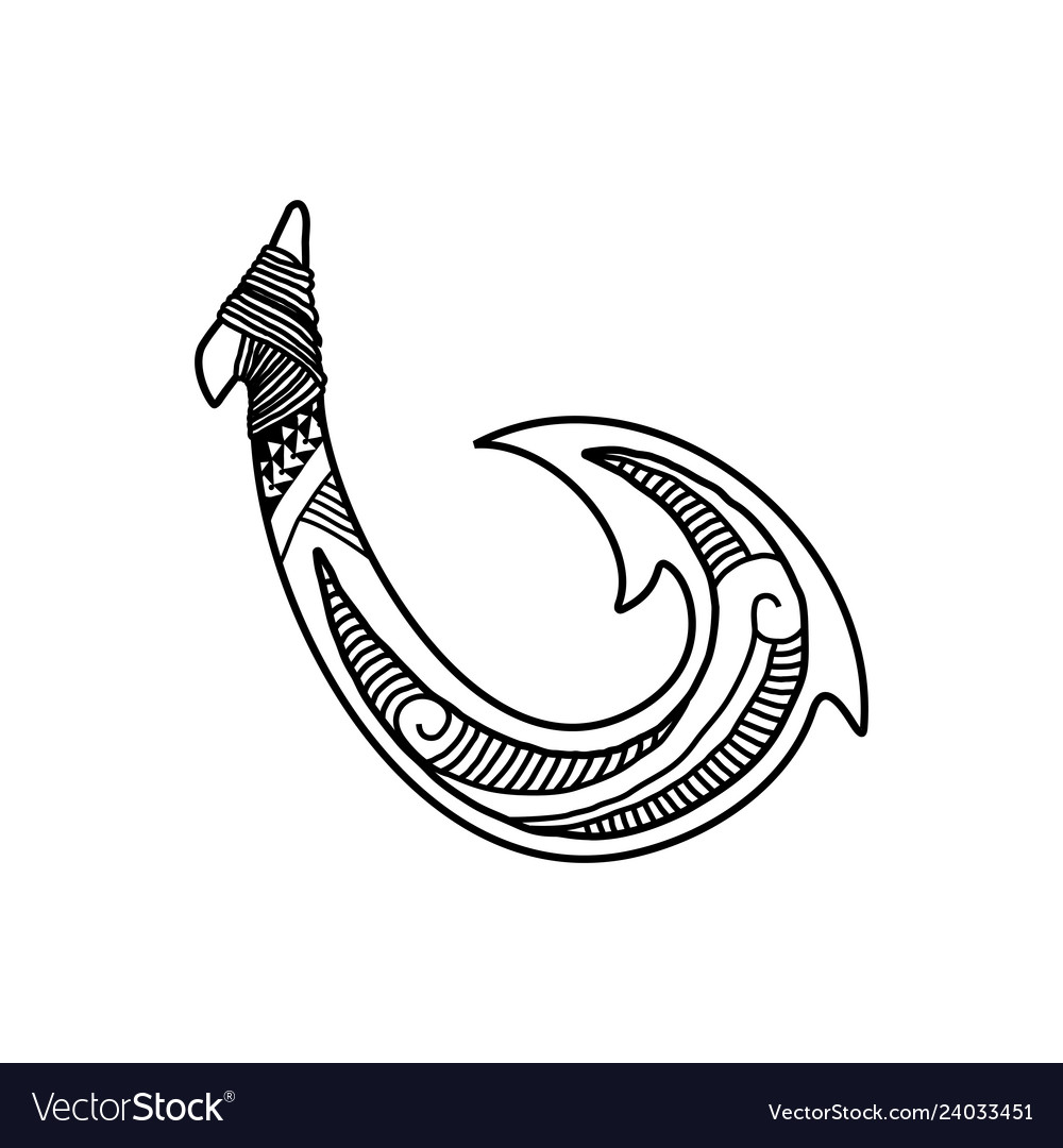 Hand drawn hawaiian fish hook logo design inspirat.