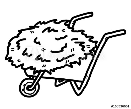 wheelbarrow and hay / cartoon vector and illustration, black.