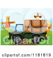 Cartoon of a Cargo Truck with Chickens Hay.