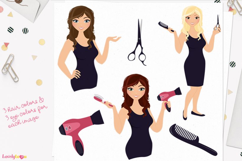 Woman hair stylist character clip art L101 Brook.