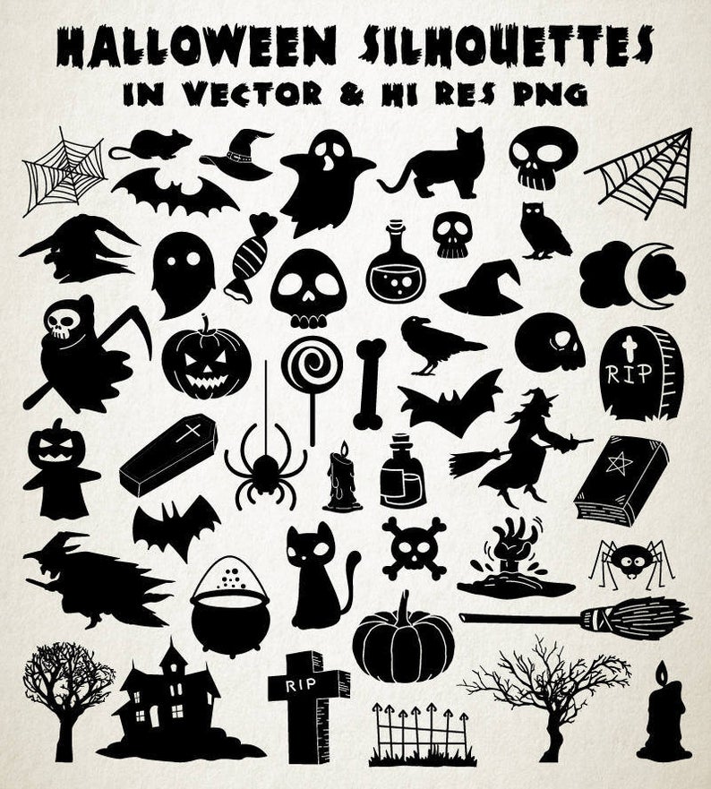 Halloween SVG, Halloween Silhouette Clipart Clip art, Halloween Cut Files  svg dxf eps png.