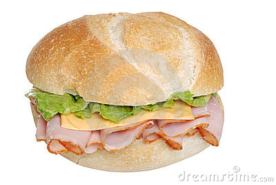 Ham And Cheese Sandwich On A Bun Isolated Royalty Free Stock Image.