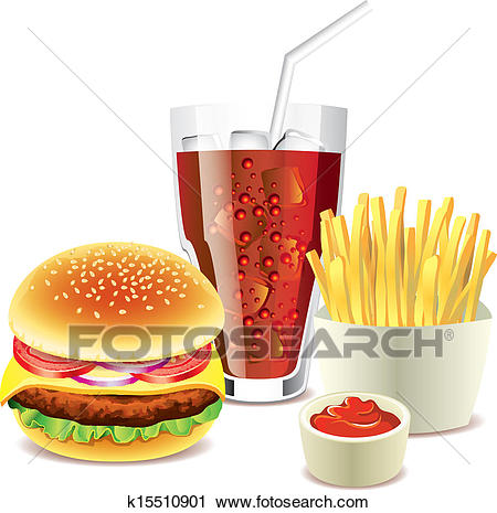 Hamburger, cola and french fries Clipart.