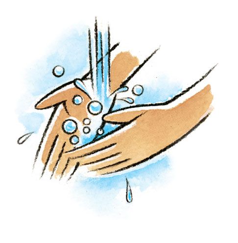 Hand washing soap and water clipart.