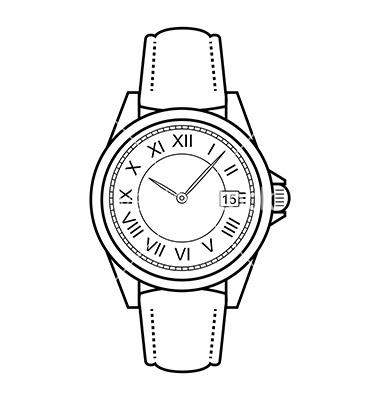 Hand watch clipart black and white.