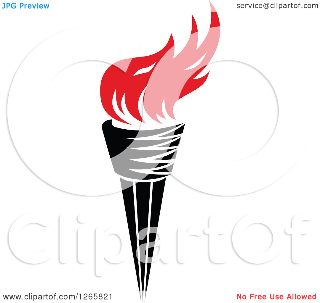 Clipart of a Black Handled Torch with Red Flames.