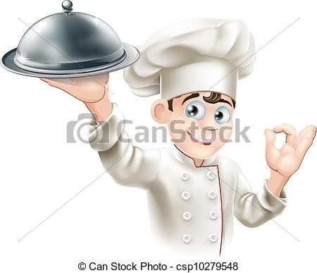 EPS Vector of Happy chef holding platter.