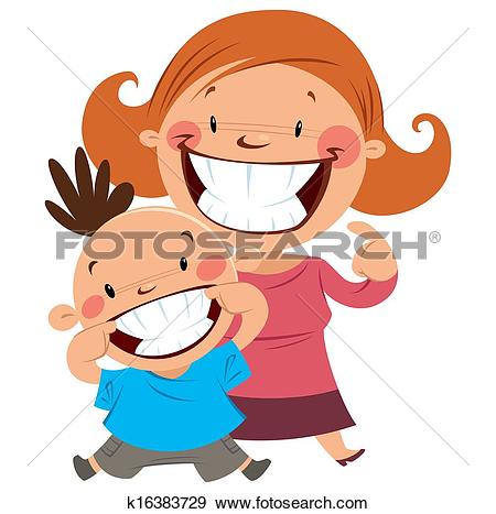 Stock Illustration of Happy mom and son smiling showing their.