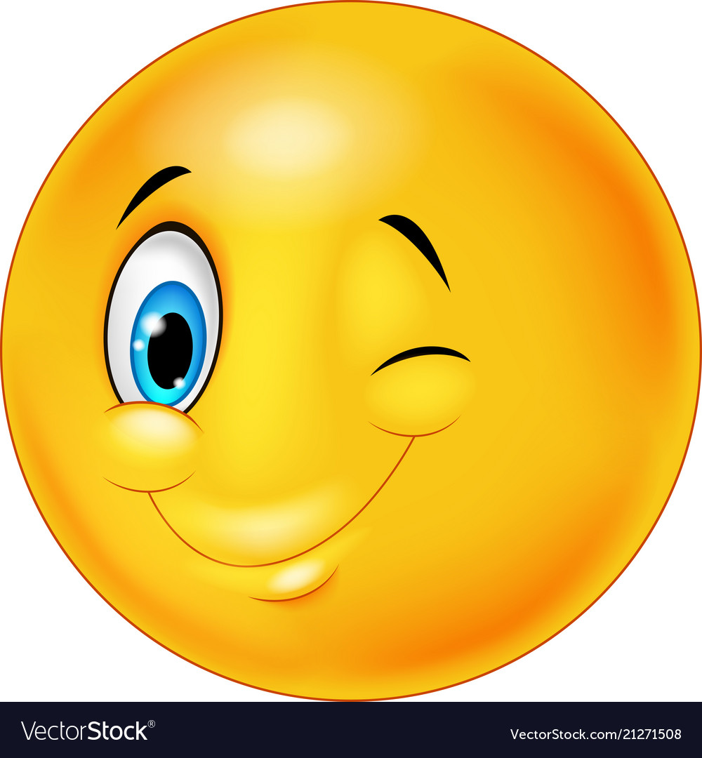 Smiley happy emoticon cartoon with eye blinking.