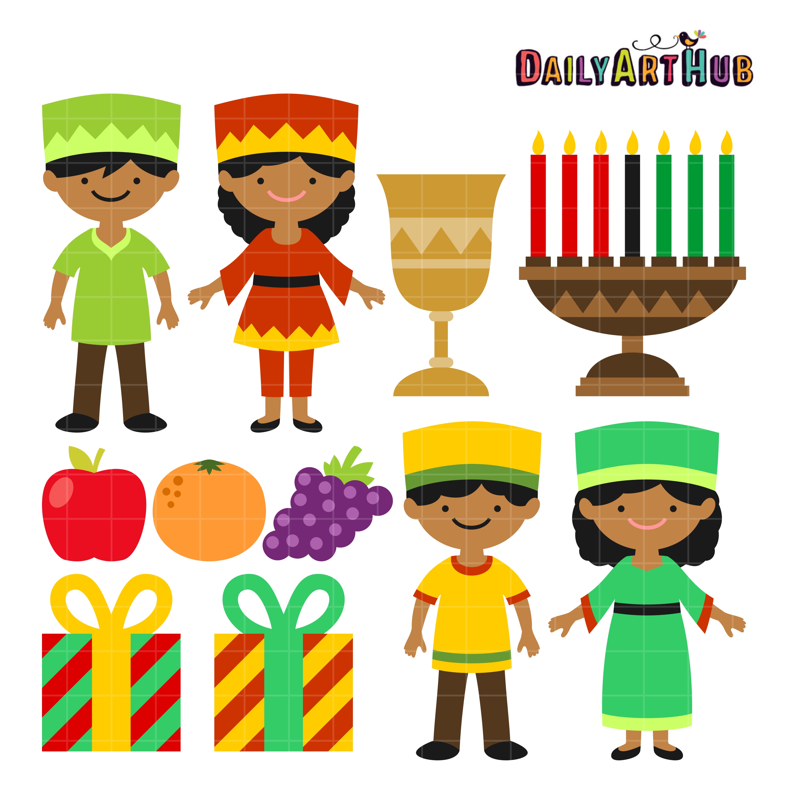 Happy Kwanzaa Kids Clip Art Set.