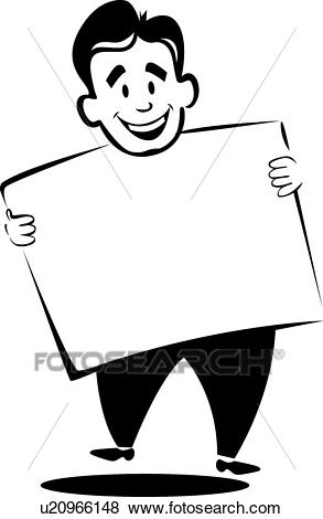 Happy man holding sign Clip Art.