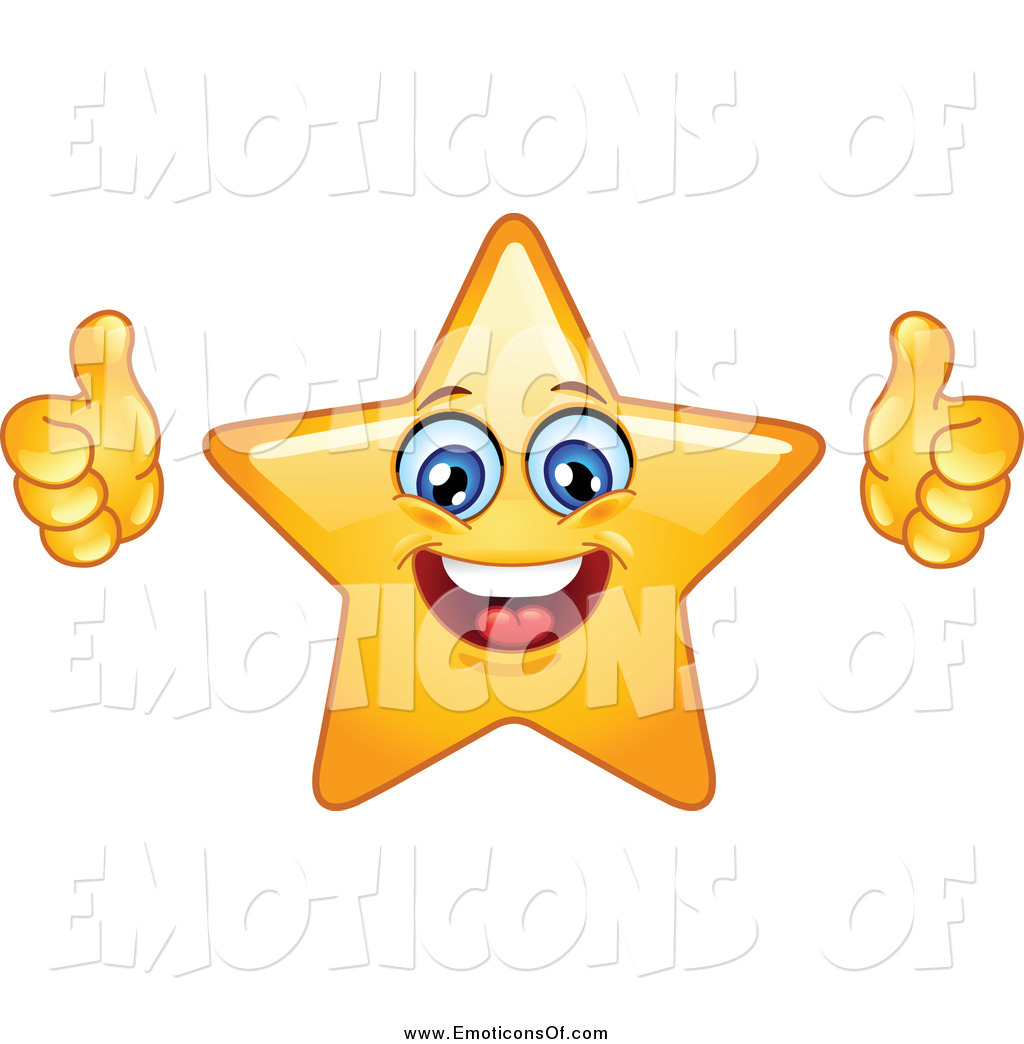 Clip Art Vector of a Happy Star Emoticon Giving Two Thumbs up by.