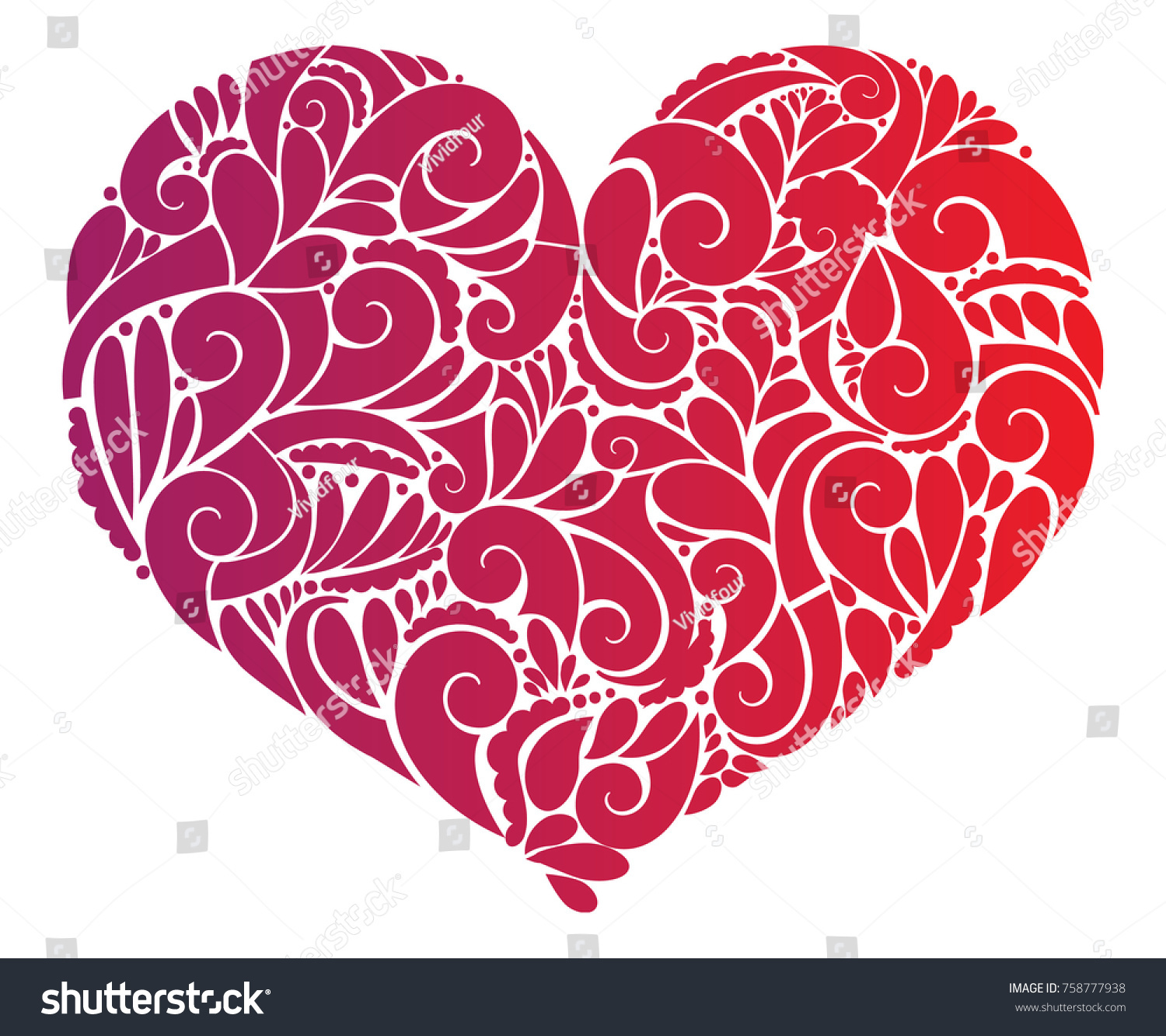 Red Floral Heart Clipart Motif Vector Stock Vector (Royalty Free.