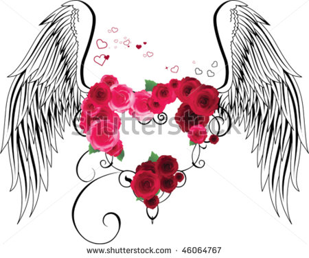 Clipart Of Hearts With Wings And Roses.