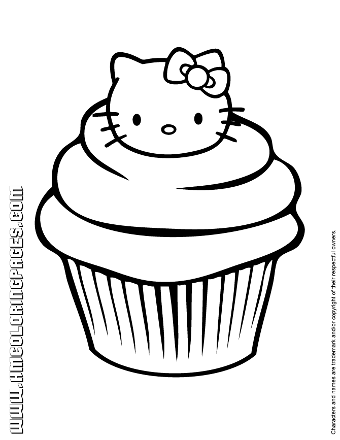 Hello Kitty Cupcake Coloring Page.