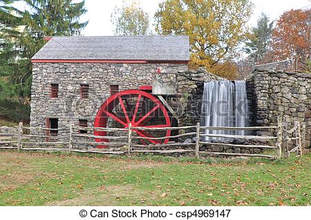 Picture of Red Grist Mill Wheel.