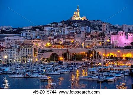 Stock Photo of Marseille, France, Tourists Visiting Vieux Port.