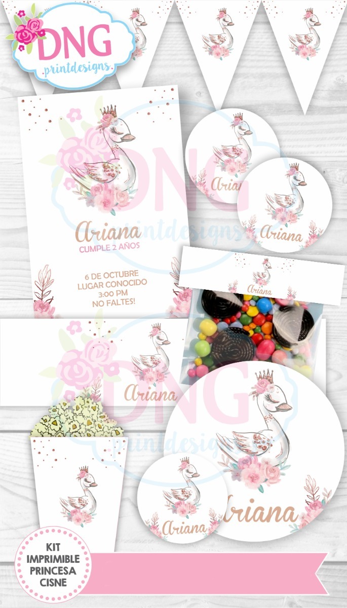 Kit Imprimible Invitaciones Candy Bar Png / Princesa Cisne.