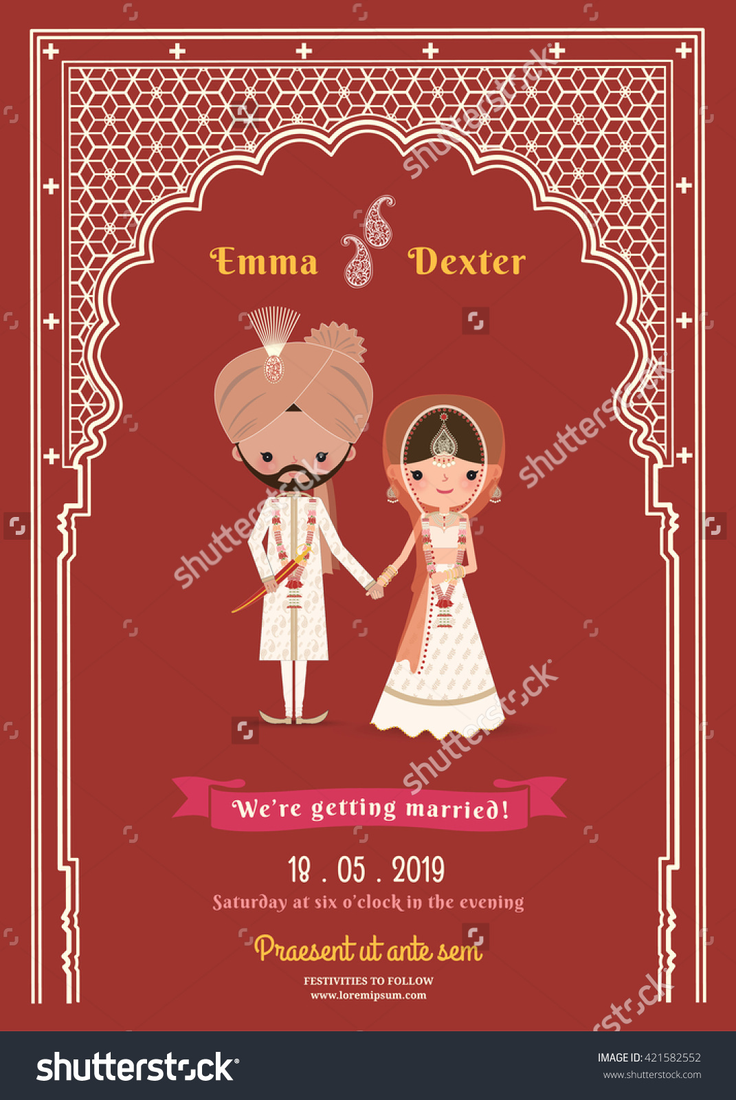 Indian Wedding Bride Groom Cartoon Save Stock Vector 421582552.