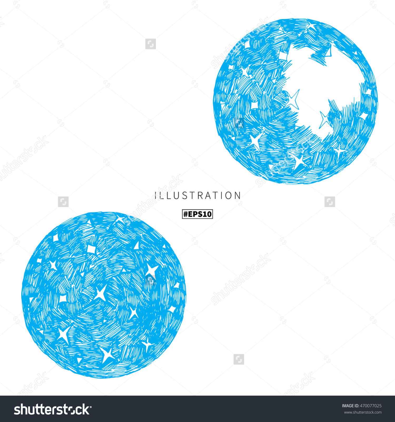 Abstract Night Sky, Stars Inky Circle Icon. Vector Drawn.