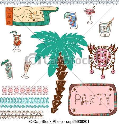 Vector Clipart of Tiki island party set csp25939201.