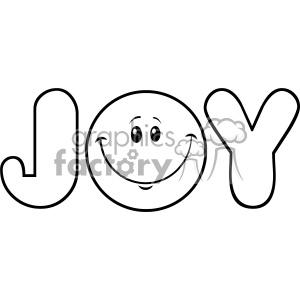 10840 Royalty Free RF Clipart Black And White Joy Logo With Smiley Face  Cartoon Character Vector Illustration clipart. Royalty.