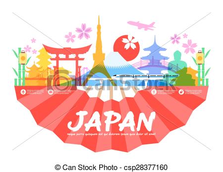 Clip Art Vector of Japan Travel Landmarks.