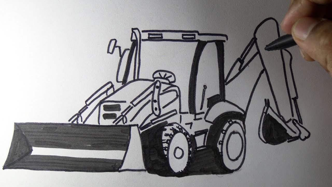 How to draw a JCB backhoe loader machine Drawing..