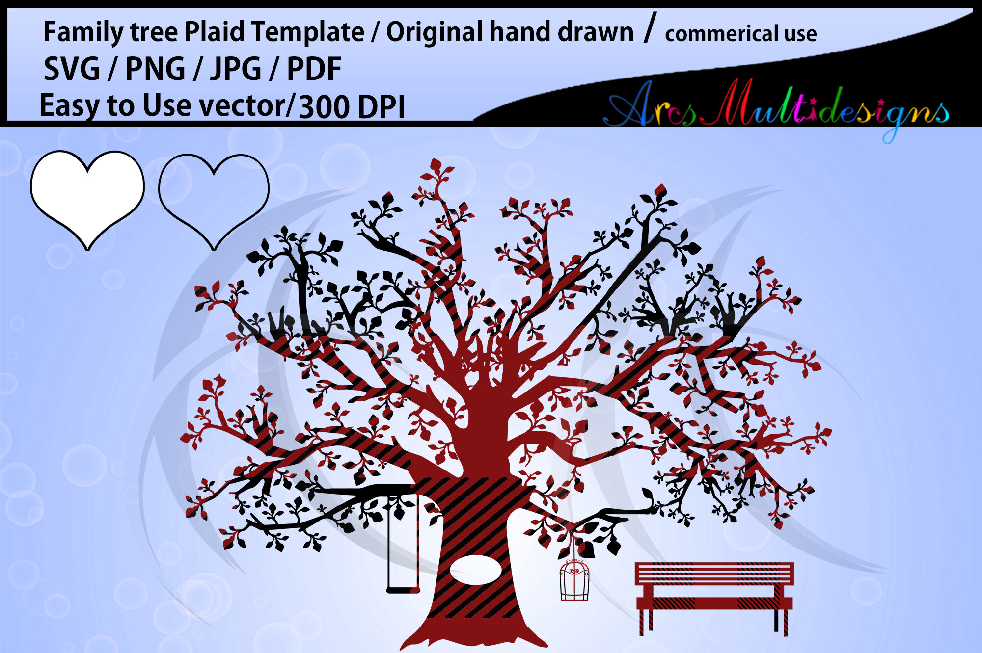 family tree clipart Plaid SVG template, Png, Pdf, Jpg.