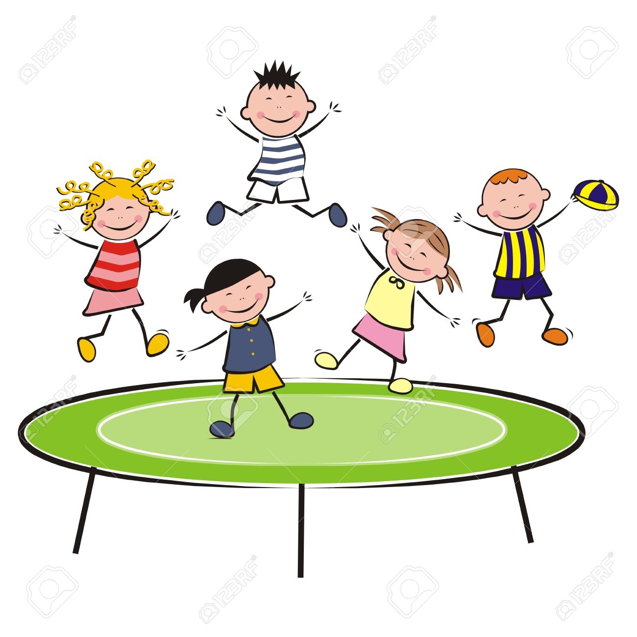 Kids Jumping On Trampoline Clipart.