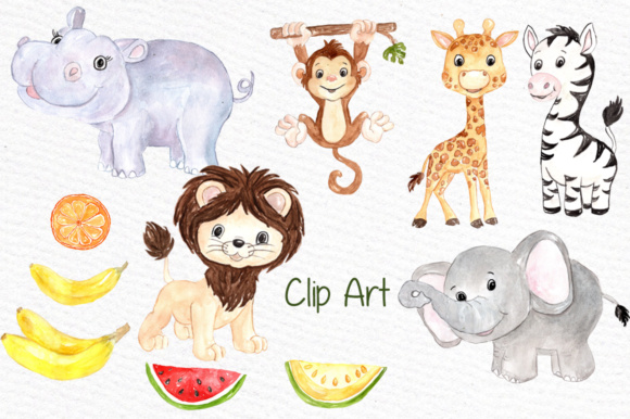 Watercolor Safari animals clipart Kids Jungle Animals clipart.