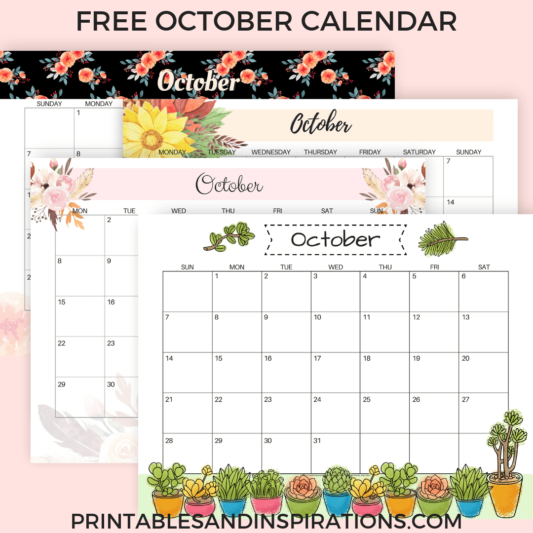 October Calendar 2018 FREE Printable!.