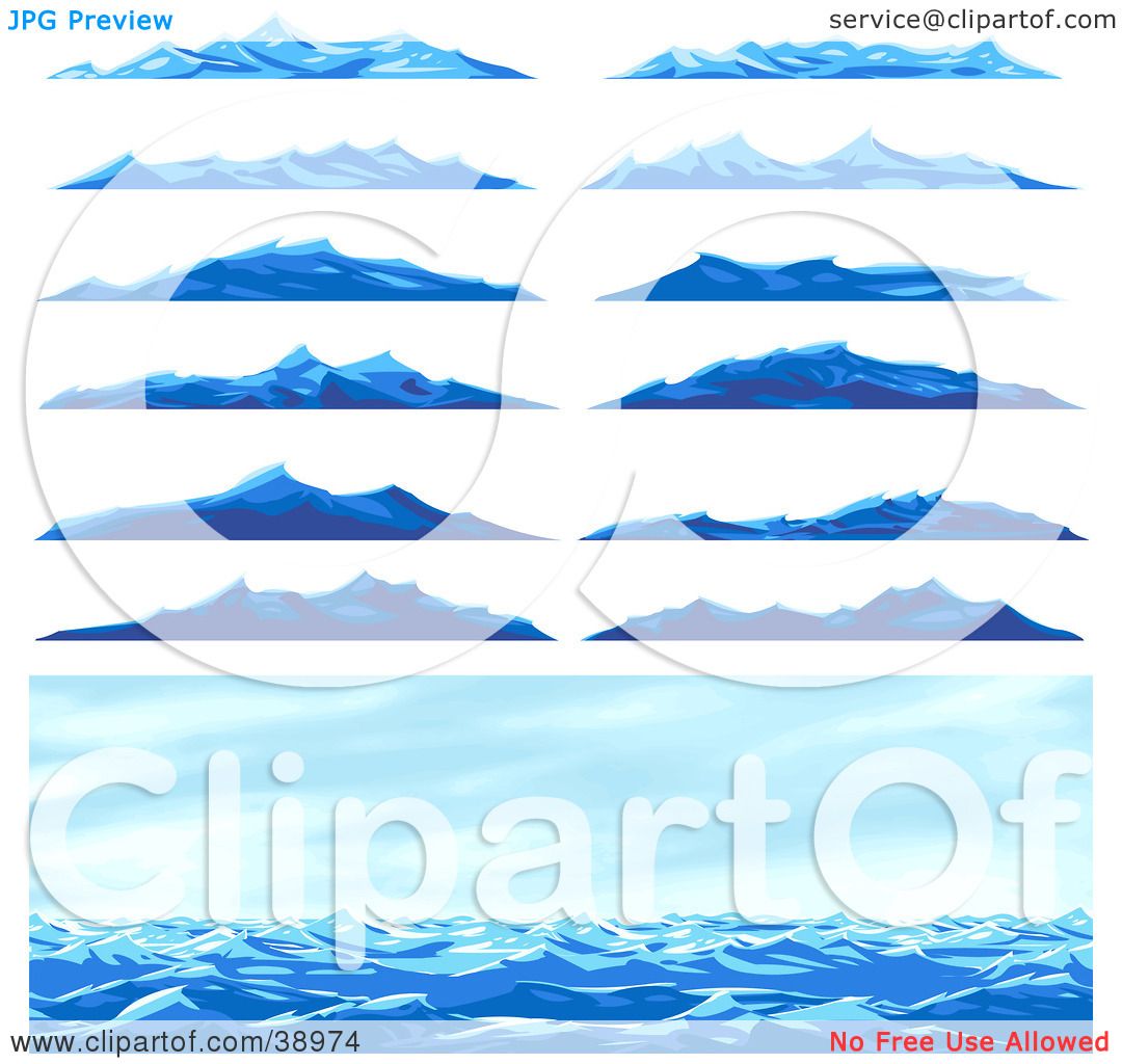 Clipart Illustration of a Seascape Scene And Twelve Different Blue.