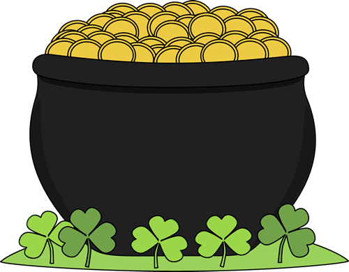 Pot of Gold and Shamrocks Clip Art.