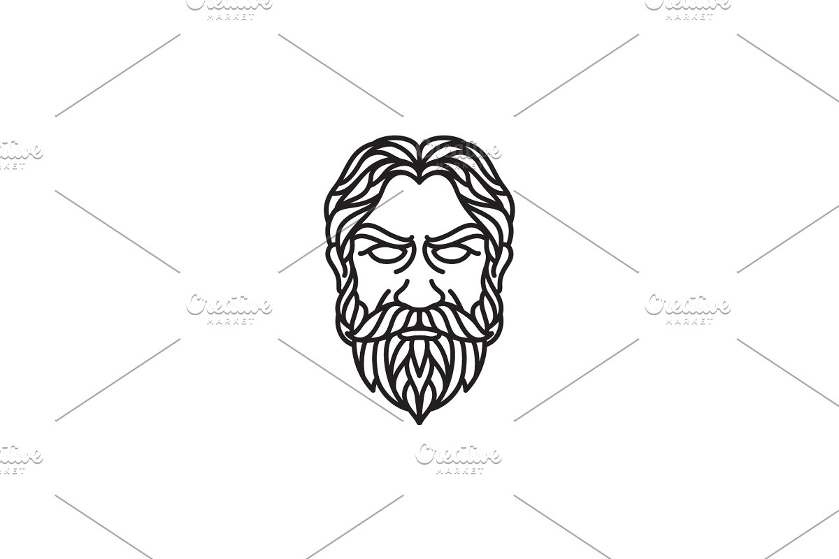 Greek Old Man Head line art logo.