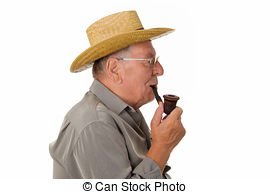 Stock Photo of Old man smoking pipe.