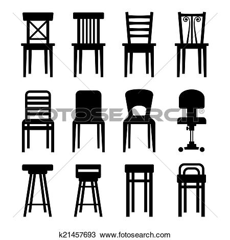 Drawing of Old, Modern, Office and Bar Chairs Set. k21457693.