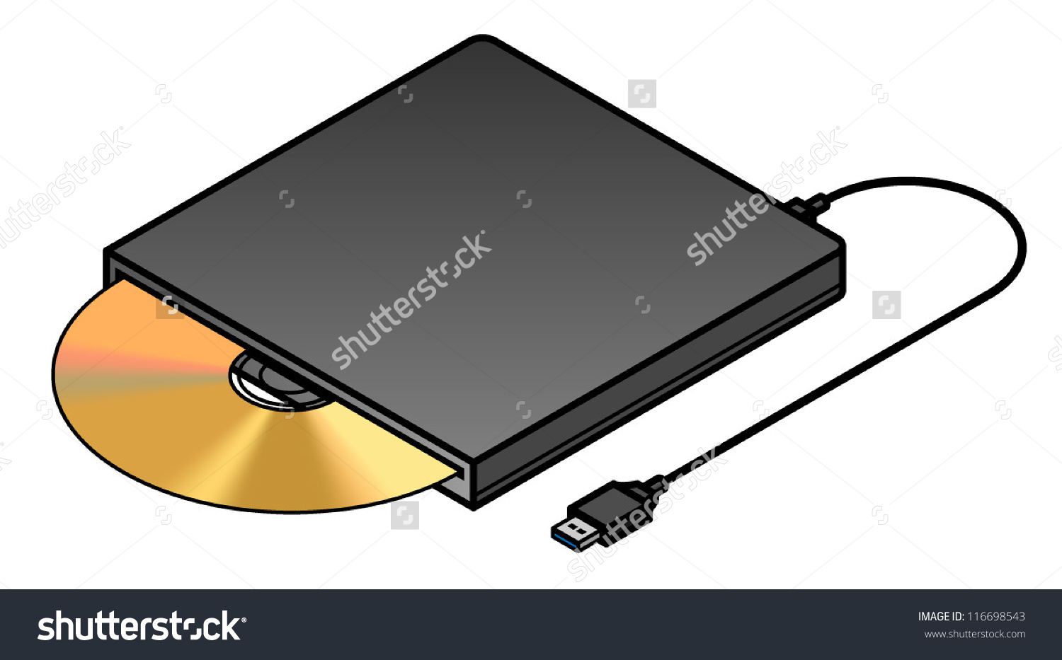 An External Usb Slot Loading Optical Drive. Stock Vector.