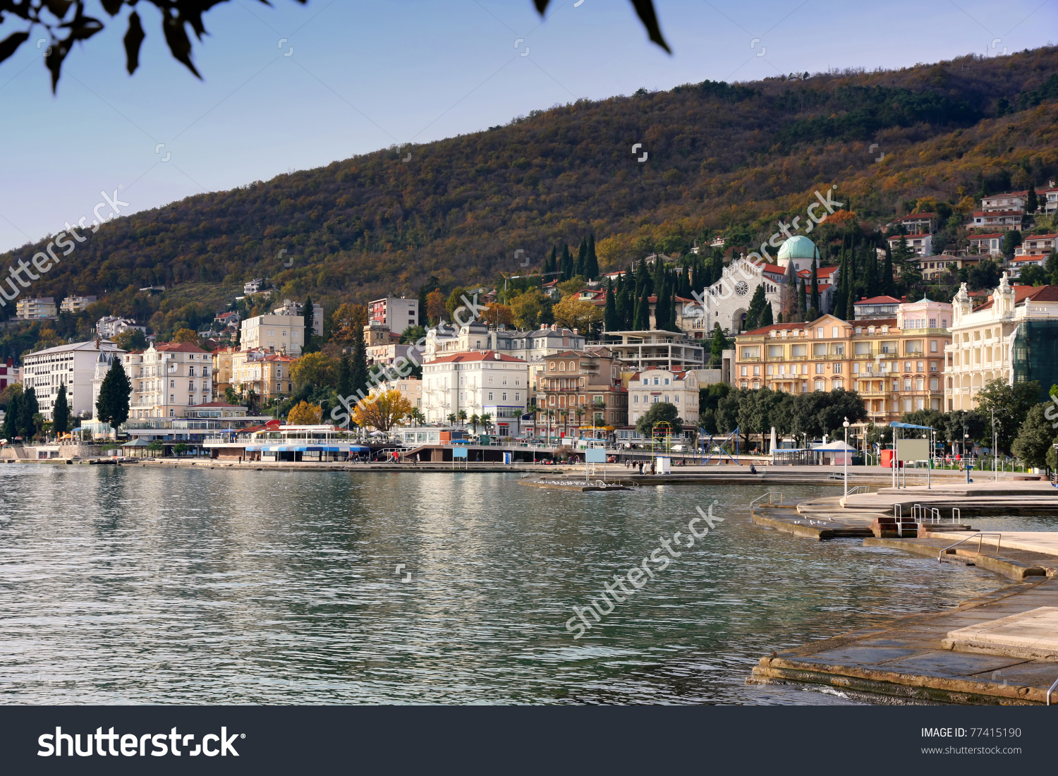 Panoramic View Of Mediterranean Town, Opatija, Croatia Stock Photo.