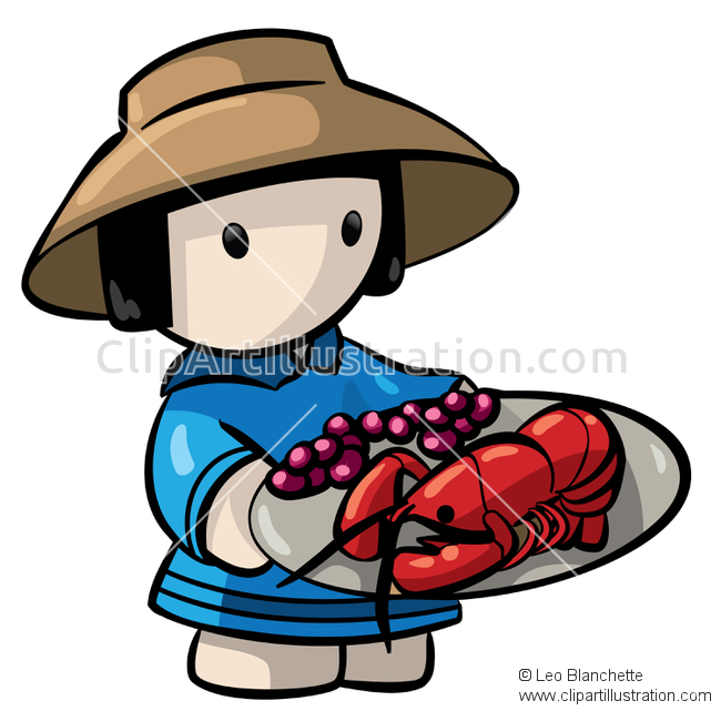 ClipArt Illustration Asian/Oriental Man Vendor, Selling Tourist.