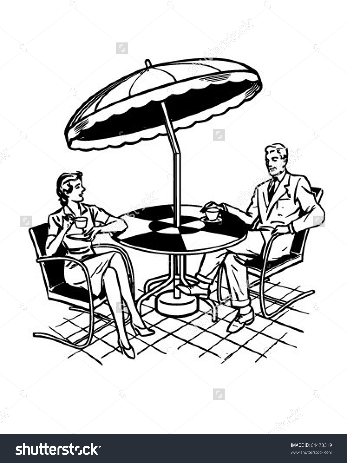 Couple Sitting On Patio Retro Clipart Stock Vector 64473319.