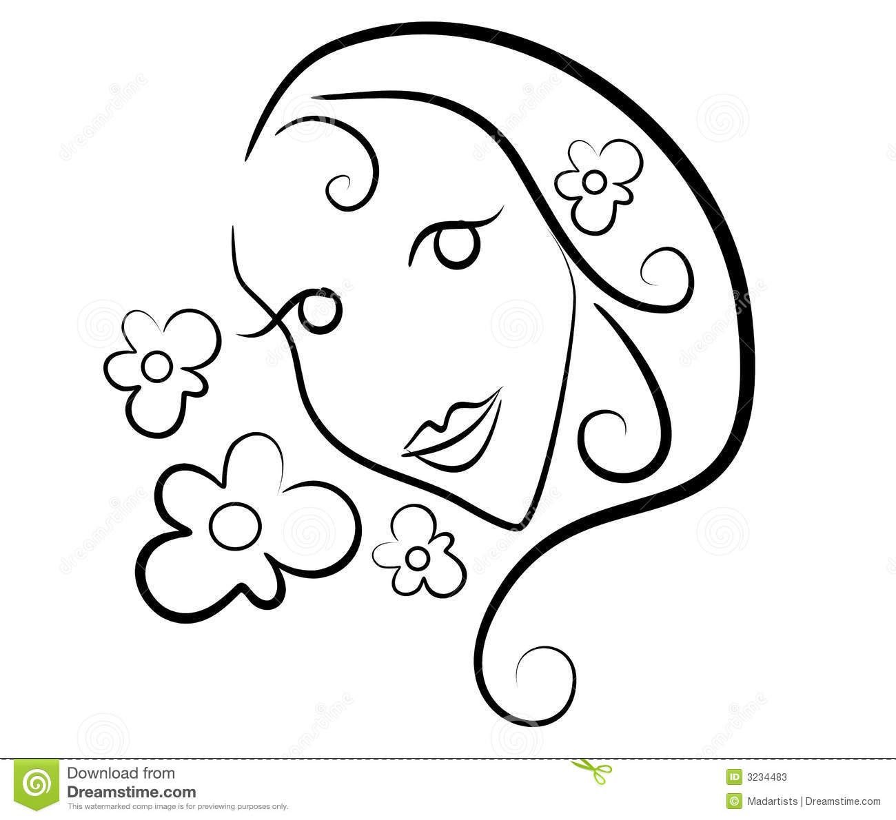 Woman Flowers Clip Art Outline Stock Photos.