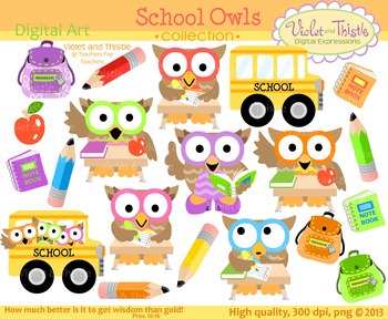 School Owls Clipart Back to School Clipart Bus Student Teacher Backpack  Clip Art.