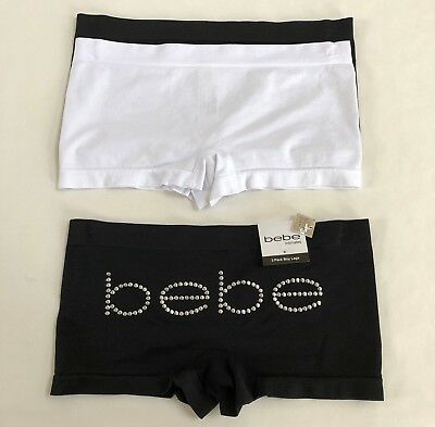 NWT WOMEN\'S BEBE Boyshorts Set Logo Stud Black White S M.