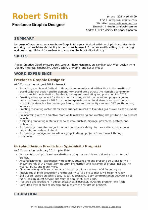 Freelance Graphic Designer Resume Samples.