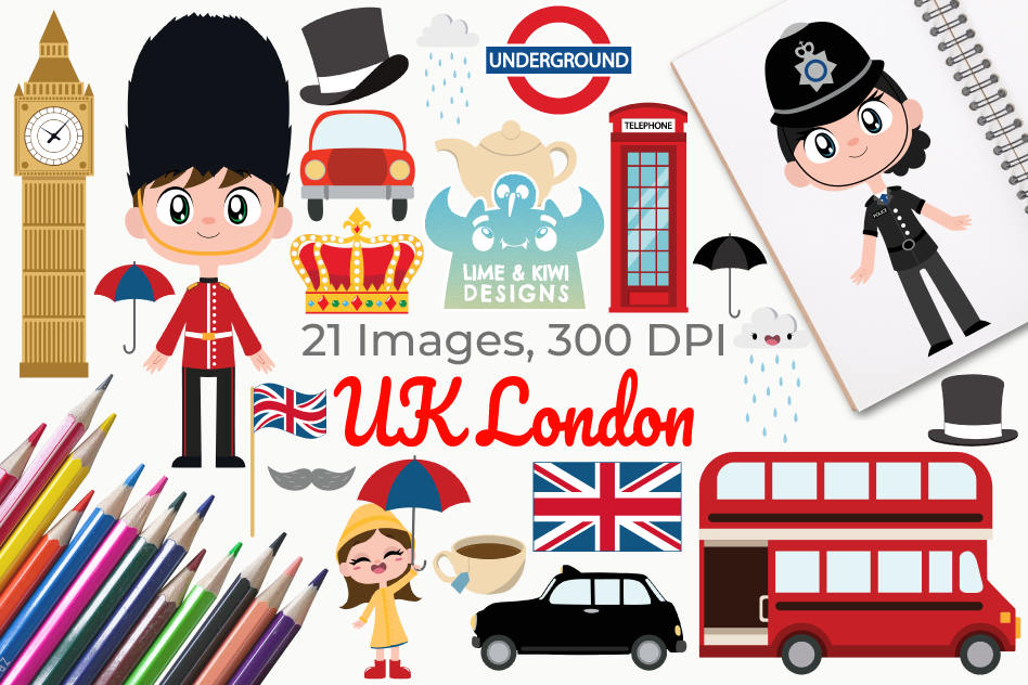 UK London Clipart, Instant Download Vector Art.