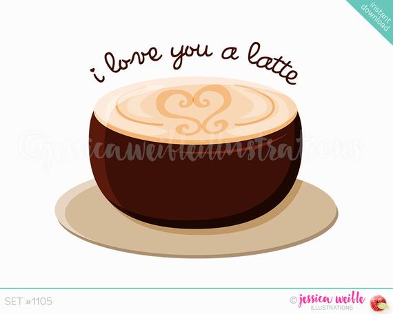 Instant Download Cute I love You a Latte Digital Clipart.