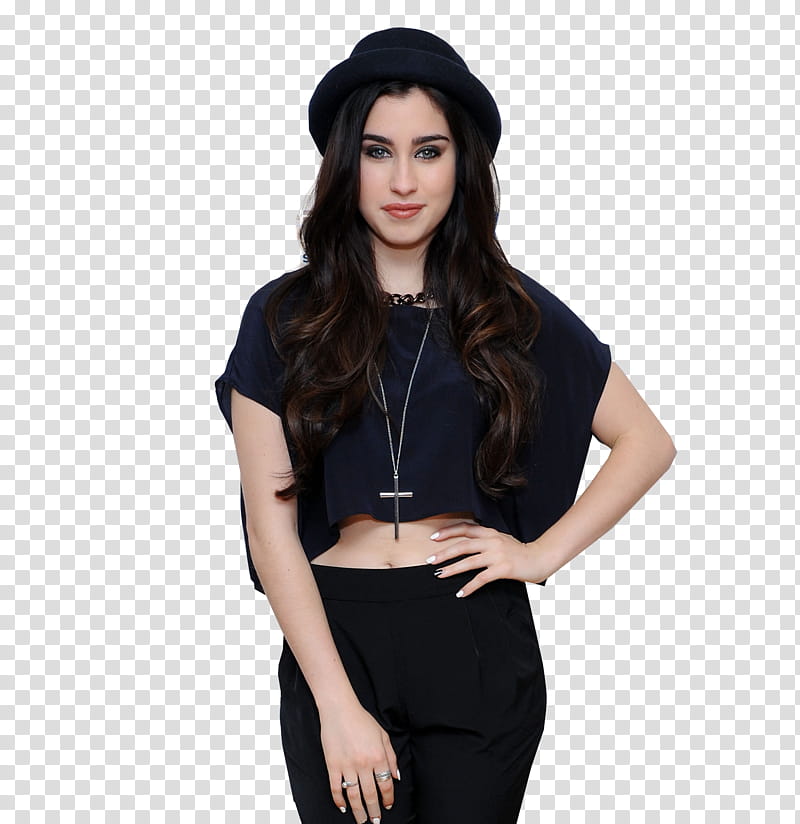 Lauren Jauregui, woman in blue crop top transparent.