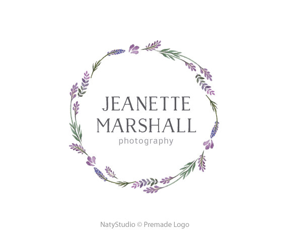 Lavender wreath logo flowers logo custom logo design premade.